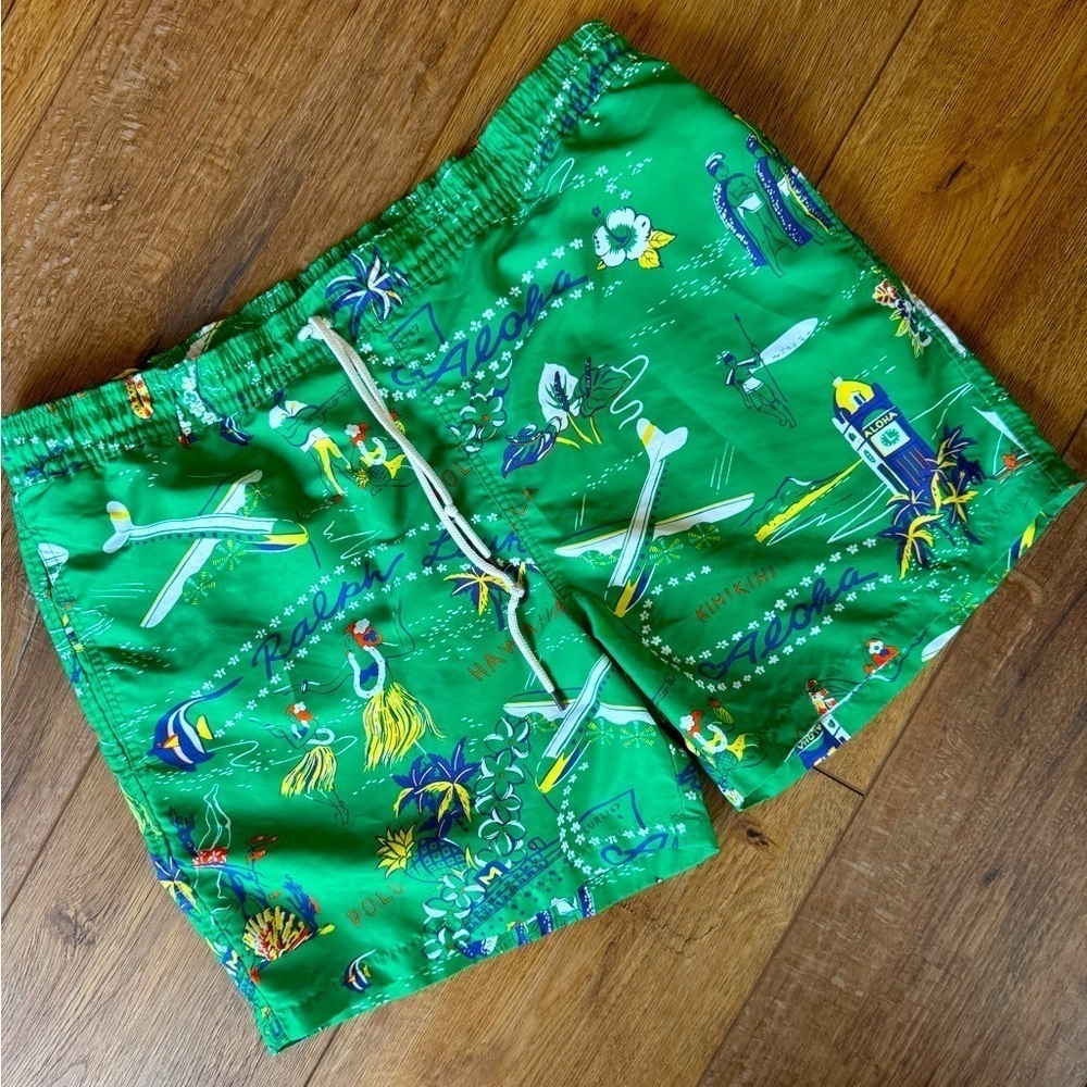 Polo Ralph Lauren Green Tropical Aloha Swim Shorts / 5.5" / Xlarge